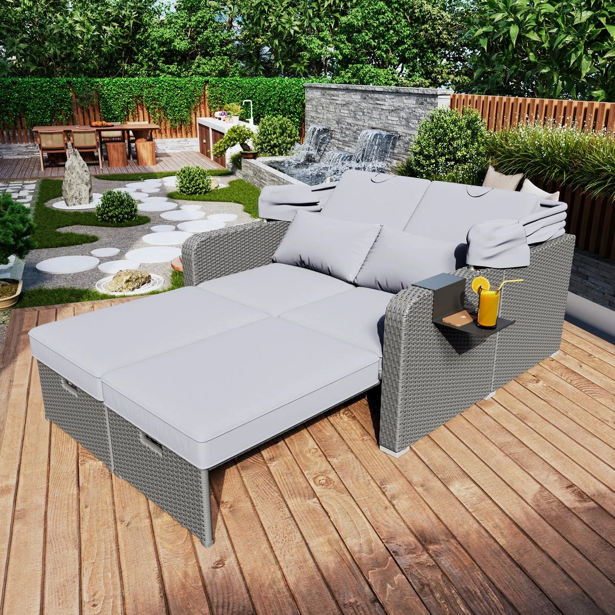 Polyrattan Patio Rieten Meubels Set Voor 2 Personen-Outdoor Rattan Sofa Set Met Intrekbare Luifel-lounge Bank-PE Rotan Loveseat Voor Achtertuin Veranda Tuin Zwembad Balkon-grijs 4 Polyrattan Patio Rieten Meubels Set Voor 2 Personen-Outdoor Rattan Sofa Set Met Intrekbare Luifel-lounge Bank-PE Rotan Loveseat Voor Achtertuin Veranda Tuin Zwembad Balkon-grijs - Afbeelding 4