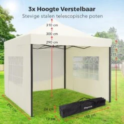 LifeGoods Partytent - 3x3 M - Zijwanden - Easy Up - Opvouwbaar - Waterdicht - Draagtas Met Wieltjes - Beige -Fijne Tuinmeubelwinkel 1200x1200 824