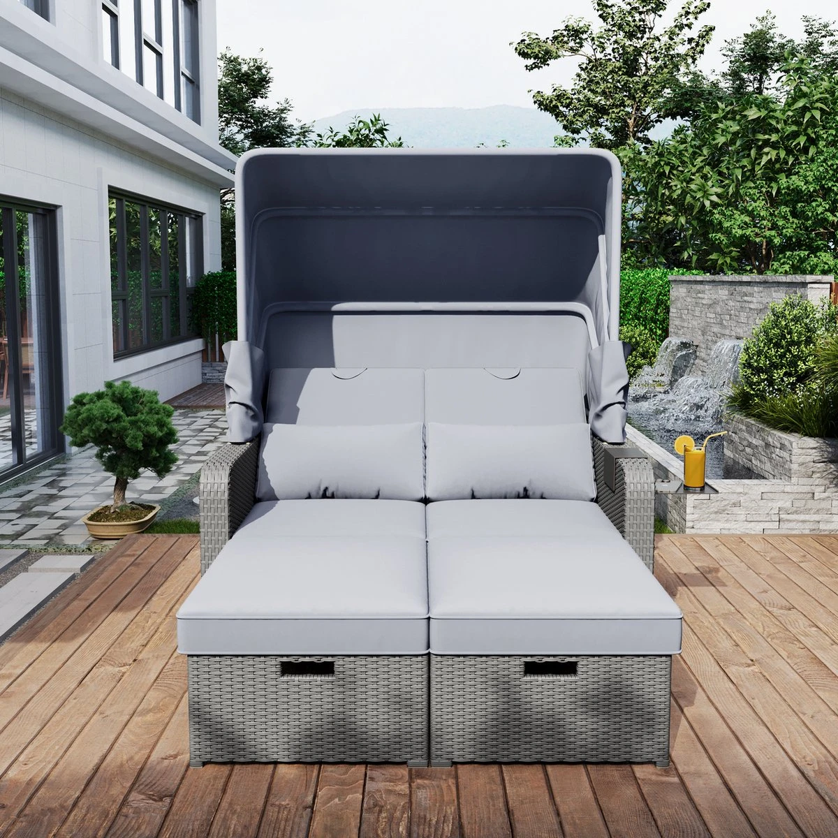 Polyrattan Patio Rieten Meubels Set Voor 2 Personen-Outdoor Rattan Sofa Set Met Intrekbare Luifel-lounge Bank-PE Rotan Loveseat Voor Achtertuin Veranda Tuin Zwembad Balkon-grijs 5 Polyrattan Patio Rieten Meubels Set Voor 2 Personen-Outdoor Rattan Sofa Set Met Intrekbare Luifel-lounge Bank-PE Rotan Loveseat Voor Achtertuin Veranda Tuin Zwembad Balkon-grijs - Afbeelding 5