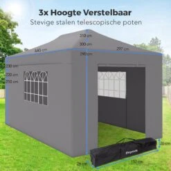 LifeGoods Partytent - 3x4.5 M - Zijwanden - Easy Up - Opvouwbaar - Waterdicht - Draagtas Met Wieltjes - Donkergrijs -Fijne Tuinmeubelwinkel 1200x1200 868