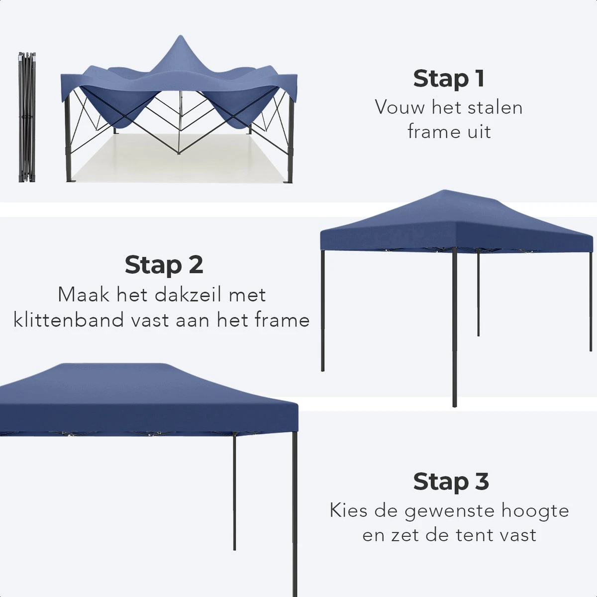 LifeGoods Partytent - 3x4.5 M - Easy Up - Opvouwbaar - Waterdicht - Draagtas Met Wieltjes - Donkerblauw 7 LifeGoods Partytent - 3x4.5 M - Easy Up - Opvouwbaar - Waterdicht - Draagtas Met Wieltjes - Donkerblauw - Afbeelding 7