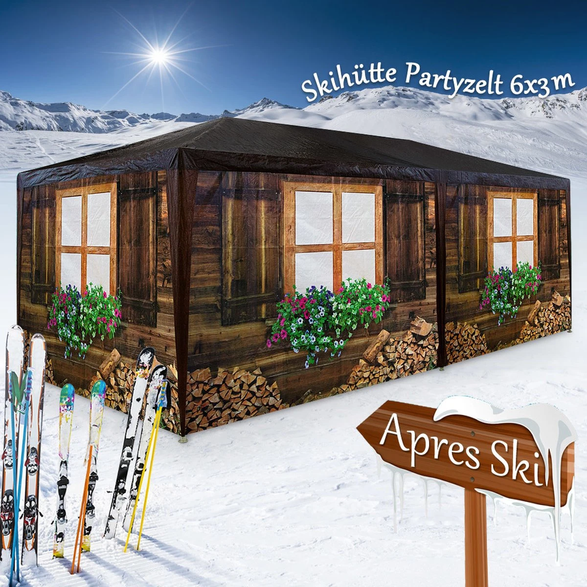 Casaria Apres-Ski Hut Party Tent - 18m² - 3x6m Met 6 Zijpanelen 2 Casaria Apres-Ski Hut Party Tent - 18m² - 3x6m Met 6 Zijpanelen - Afbeelding 2