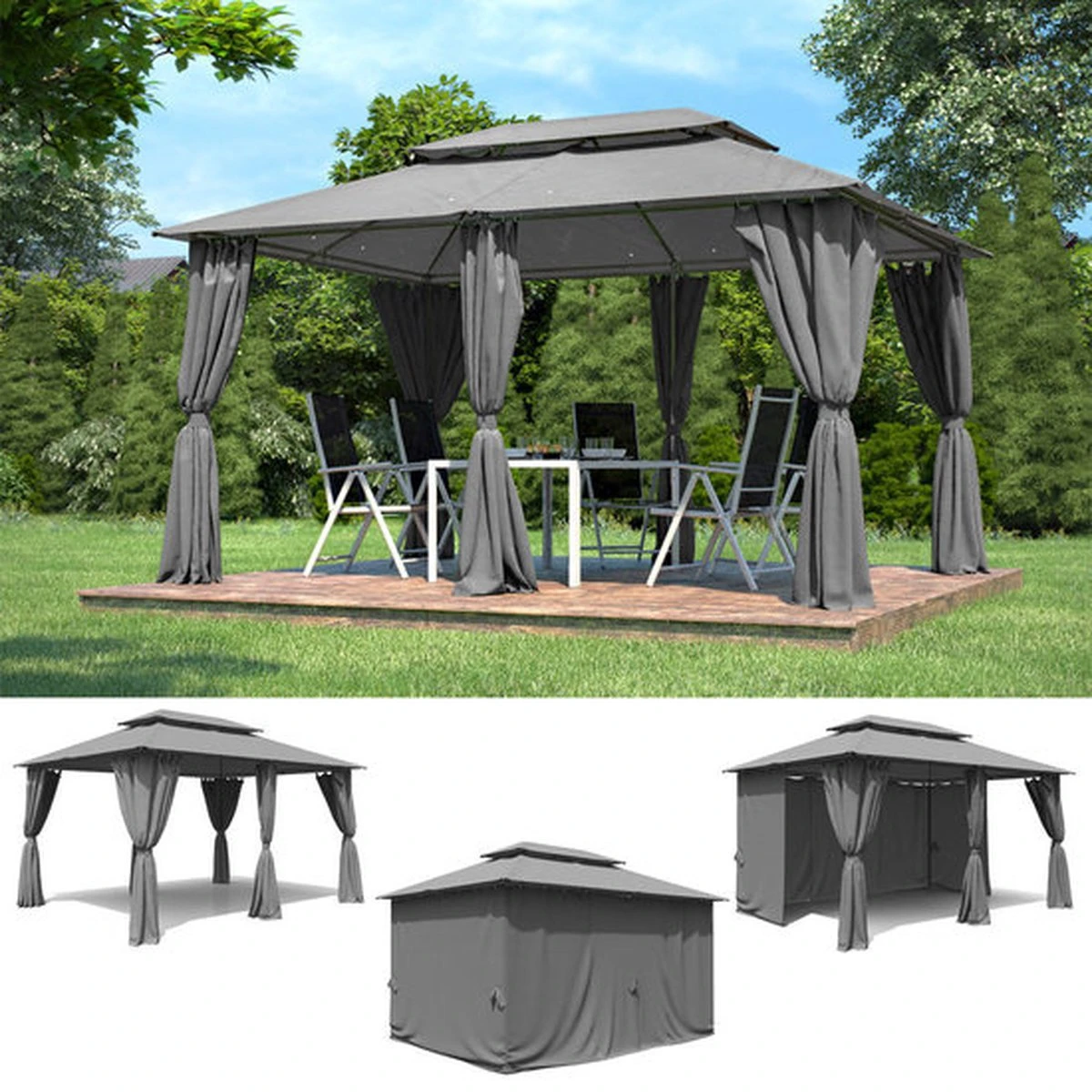 El Jardin - Partytent - 4x3 - Waterdicht Dak - Wanden - Solar - Antraciet Paviljoen 4 El Jardin - Partytent - 4x3 - Waterdicht Dak - Wanden - Solar - Antraciet Paviljoen - Afbeelding 4