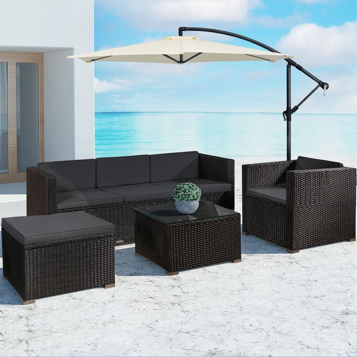 Polyrotan Loungeset Punta Cana L - Zwart 6 Polyrotan Loungeset Punta Cana L - Zwart - Afbeelding 6