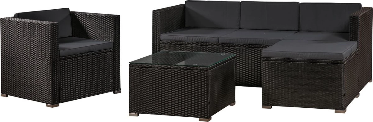 Polyrotan Loungeset Punta Cana L - Zwart 1 Polyrotan Loungeset Punta Cana L - Zwart