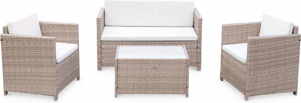 Alice's Garden Loungeset Perugia - 4 Plaatsen - Kleine Tuinset - Wicker - Naturel/beige 2 Alice's Garden Loungeset Perugia - 4 Plaatsen - Kleine Tuinset - Wicker - Naturel/beige - Afbeelding 2