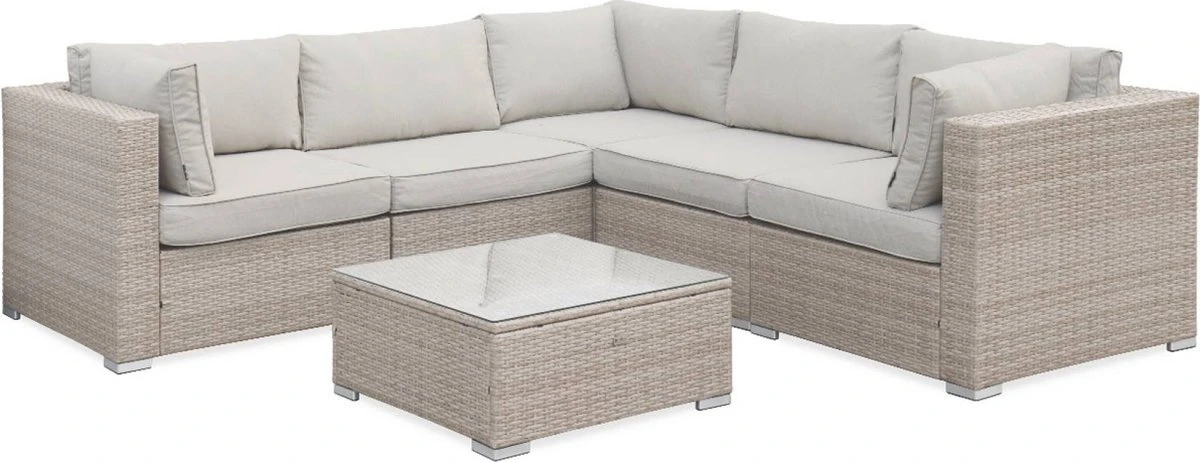 Alice's Garden Loungeset Napoli - 5 Plaatsen - Wicker - 6 Elementen - Beige/Beige 1 Alice's Garden Loungeset Napoli - 5 Plaatsen - Wicker - 6 Elementen - Beige/Beige