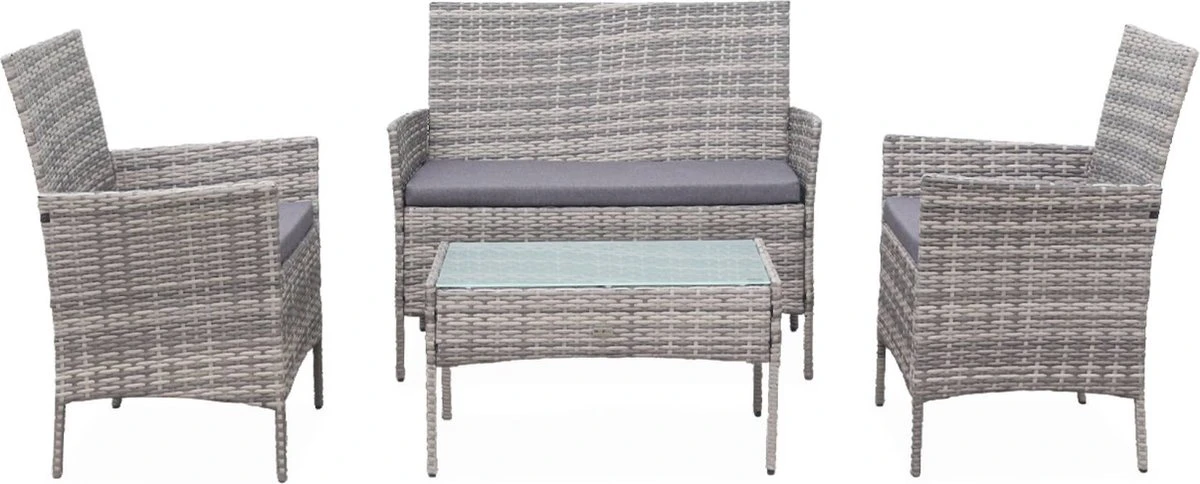 Alice's Garden Loungeset Moltès - 4 Plaatsen - Wicker - Kleine Set - Tinten Grijs/grijs 3 Alice's Garden Loungeset Moltès - 4 Plaatsen - Wicker - Kleine Set - Tinten Grijs/grijs - Afbeelding 3