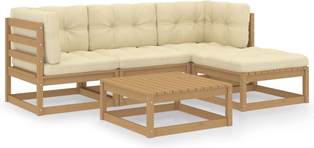 VidaXL 5-delige Loungeset Met Kussens Massief Grenenhout 2 VidaXL 5-delige Loungeset Met Kussens Massief Grenenhout - Afbeelding 2