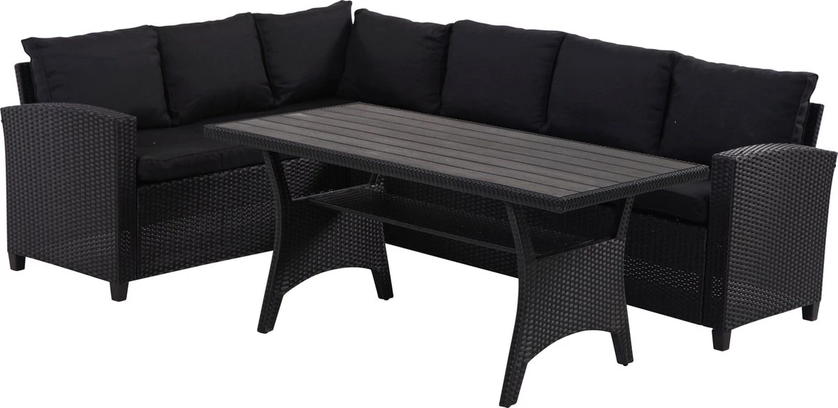 Rotan Loungeset Zwart 6 Pers Eettafel Kussens Weerbestendige Hoeklounge 1 Rotan Loungeset Zwart 6 Pers Eettafel Kussens Weerbestendige Hoeklounge