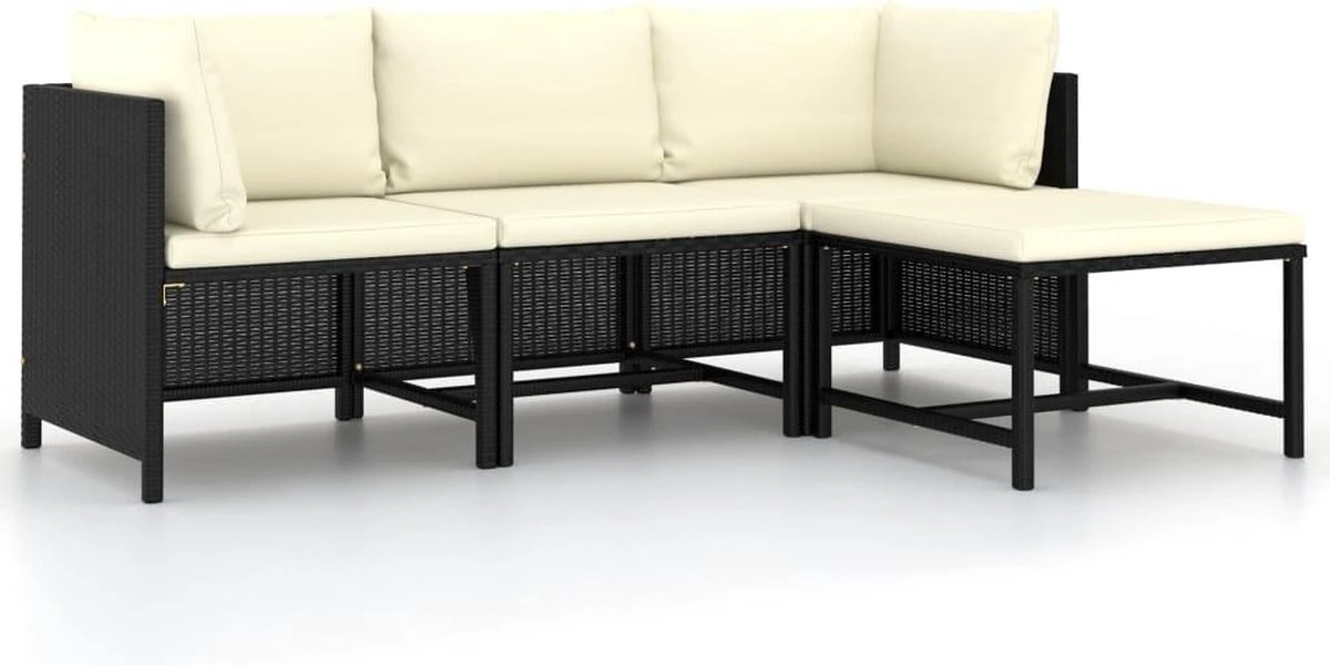 VidaXL 4-delige Loungeset Met Kussens Poly Rattan Zwart 1 VidaXL 4-delige Loungeset Met Kussens Poly Rattan Zwart