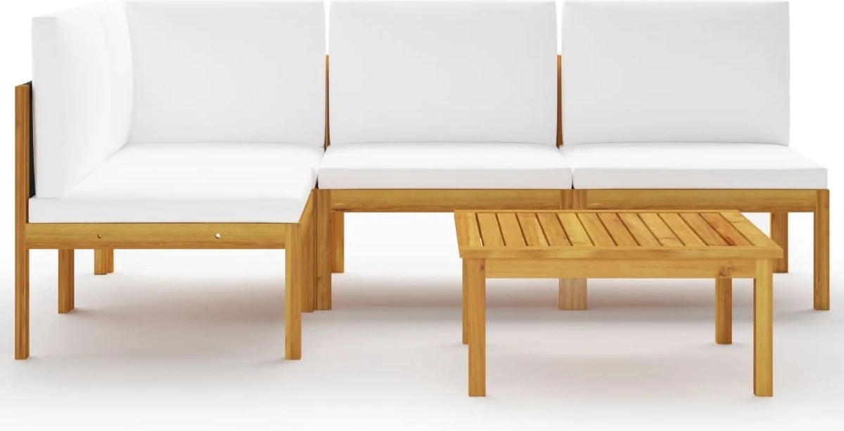 Decoways - 5-delige Loungeset Met Kussens Massief Acaciahout Crèmekleurig 3 Decoways - 5-delige Loungeset Met Kussens Massief Acaciahout Crèmekleurig - Afbeelding 3