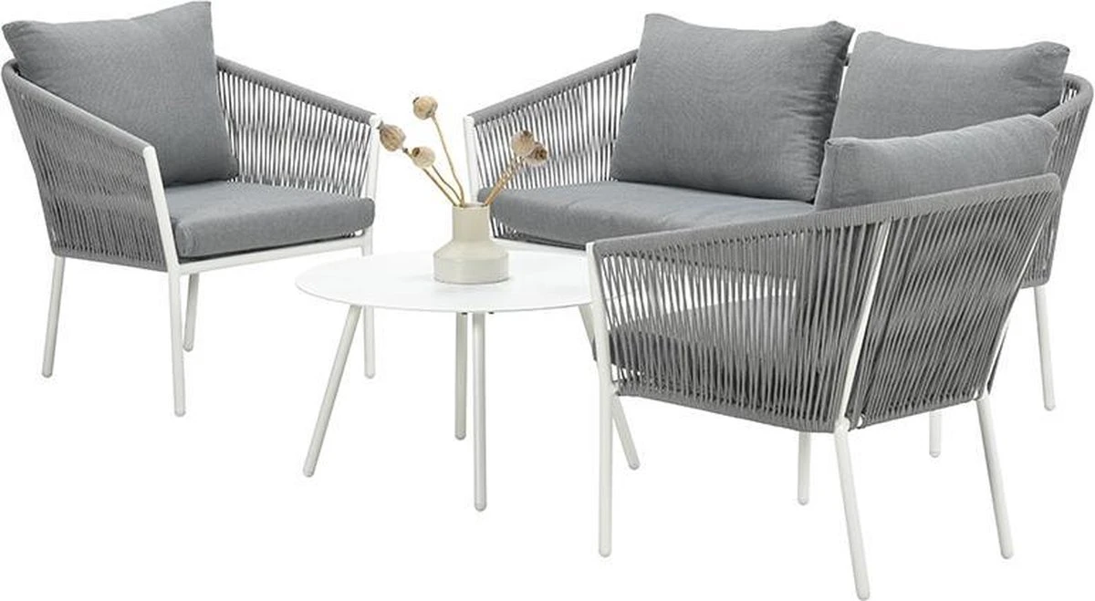 Garden Impressions Fleurie Loungeset 4-delig - Rope - Mat Wit/ Licht Grijs 2 Garden Impressions Fleurie Loungeset 4-delig - Rope - Mat Wit/ Licht Grijs - Afbeelding 2