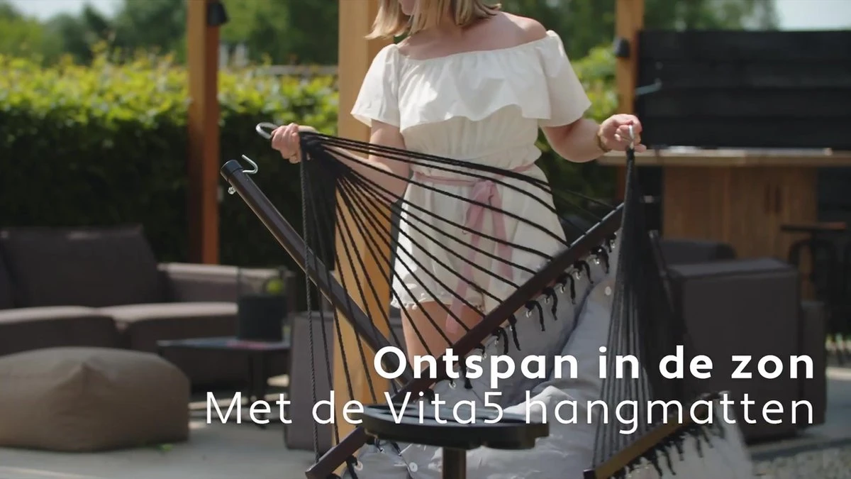 Vita5 Hangmat Met Standaard En Spreidstok – 2 Persoons – Incl. Bekerhouder - Afneembaar Kussen – Uv-bestendig – Lichtgrijs 2 Vita5 Hangmat Met Standaard En Spreidstok – 2 Persoons – Incl. Bekerhouder - Afneembaar Kussen – Uv-bestendig – Lichtgrijs - Afbeelding 2