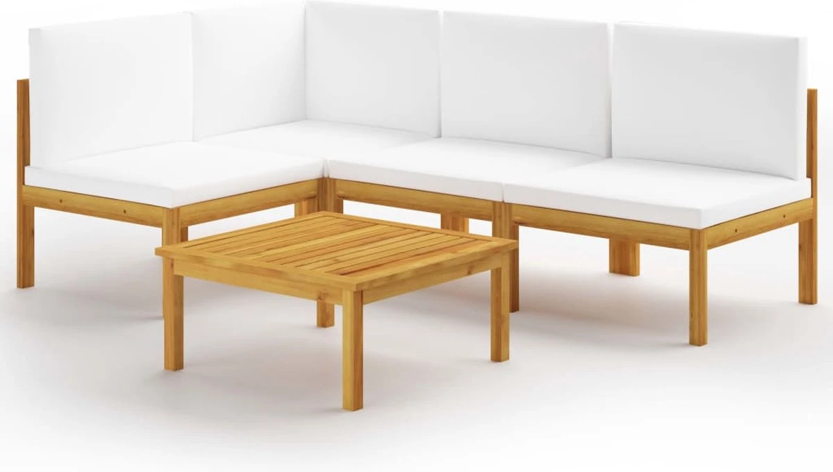 Decoways - 5-delige Loungeset Met Kussens Massief Acaciahout Crèmekleurig 2 Decoways - 5-delige Loungeset Met Kussens Massief Acaciahout Crèmekleurig - Afbeelding 2