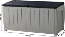 Keter Novel Opbergbox - 340L - 124x55x62.5cm - Grijs -Fijne Tuinmeubelwinkel 1200x692