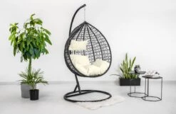 Hangstoel - Ei Stoel - Met Frame - Zwart Beige - Tot 125 Kg -Fijne Tuinmeubelwinkel 1200x780