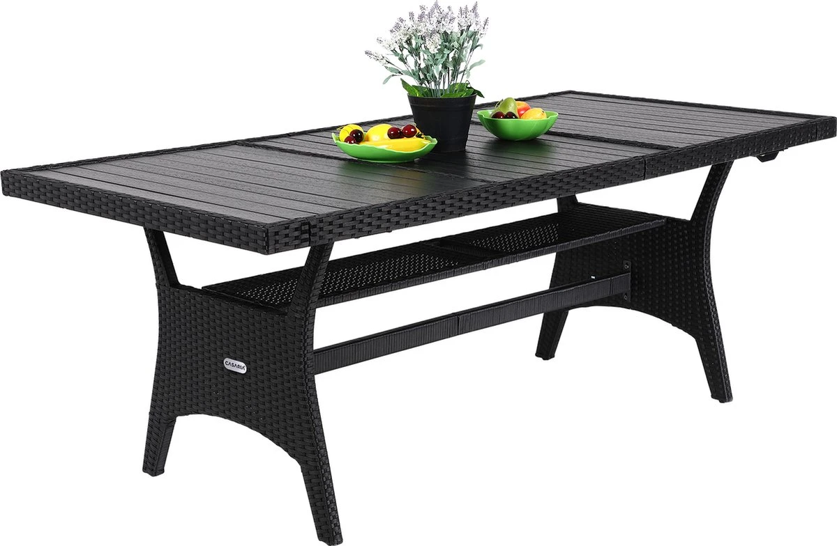Casaria Polyrattan Tuintafel - WPC Tafelblad 190x90x74 Cm – Zwart 7 Casaria Polyrattan Tuintafel - WPC Tafelblad 190x90x74 Cm – Zwart - Afbeelding 7