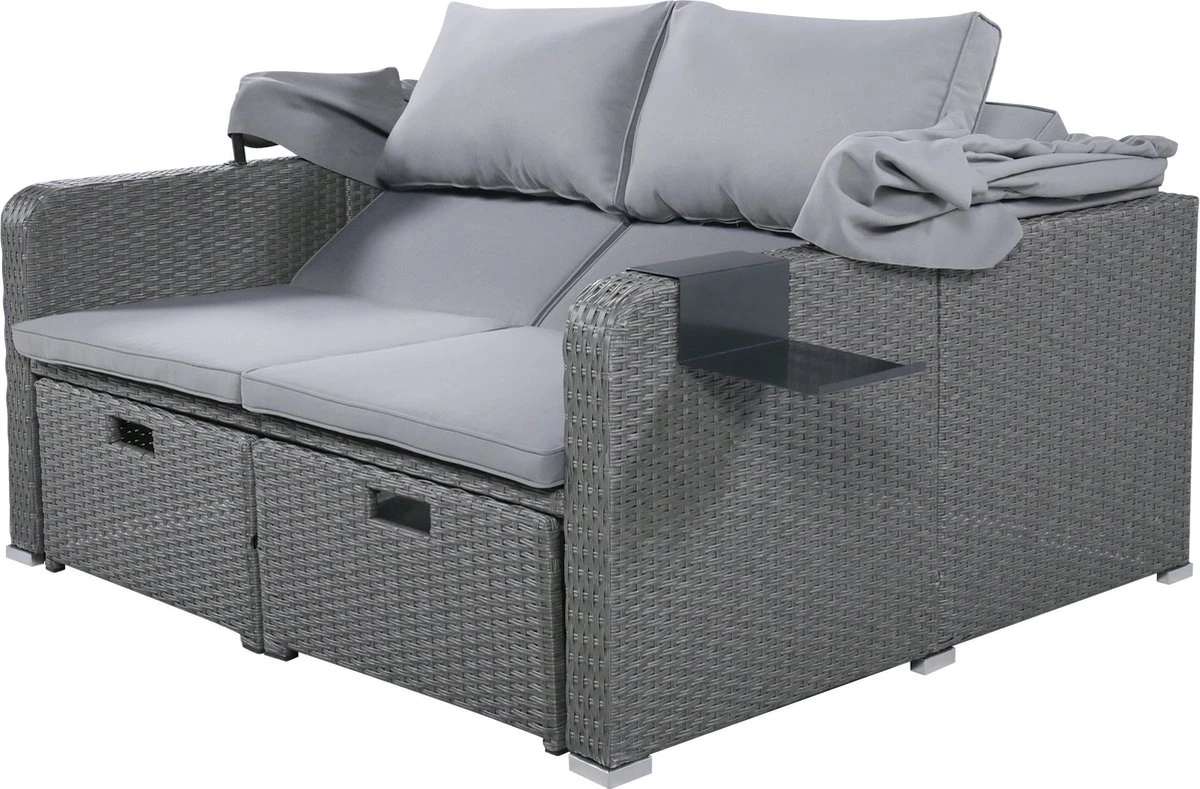 Polyrattan Patio Rieten Meubels Set Voor 2 Personen-Outdoor Rattan Sofa Set Met Intrekbare Luifel-lounge Bank-PE Rotan Loveseat Voor Achtertuin Veranda Tuin Zwembad Balkon-grijs 16 Polyrattan Patio Rieten Meubels Set Voor 2 Personen-Outdoor Rattan Sofa Set Met Intrekbare Luifel-lounge Bank-PE Rotan Loveseat Voor Achtertuin Veranda Tuin Zwembad Balkon-grijs - Afbeelding 16