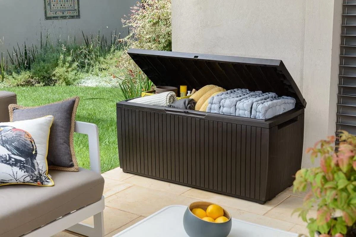 Opbergbox Tuin - Kussenbox Waterdicht - Bruin - Zitbox Kussenbox Voor Buiten - Voor Tuinmeubelen - Tuinkussens - Opberg Tuin - Kussenboxen - XL - Groot - 305 Liter 8 Opbergbox Tuin - Kussenbox Waterdicht - Bruin - Zitbox Kussenbox Voor Buiten - Voor Tuinmeubelen - Tuinkussens - Opberg Tuin - Kussenboxen - XL - Groot - 305 Liter - Afbeelding 8
