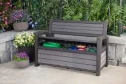 Keter - Hudson Bench Box - 2-zits Bank - Opbergbox - Hout Look & Feel - 227L - 138x63x89cm - Antraciet -Fijne Tuinmeubelwinkel 1200x800 48