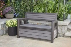 Keter - Hudson Bench Box - 2-zits Bank - Opbergbox - Hout Look & Feel - 227L - 138x63x89cm - Antraciet -Fijne Tuinmeubelwinkel 1200x800 49
