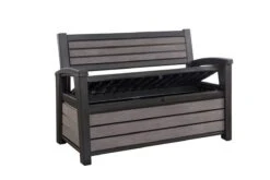 Keter - Hudson Bench Box - 2-zits Bank - Opbergbox - Hout Look & Feel - 227L - 138x63x89cm - Antraciet -Fijne Tuinmeubelwinkel 1200x800 50