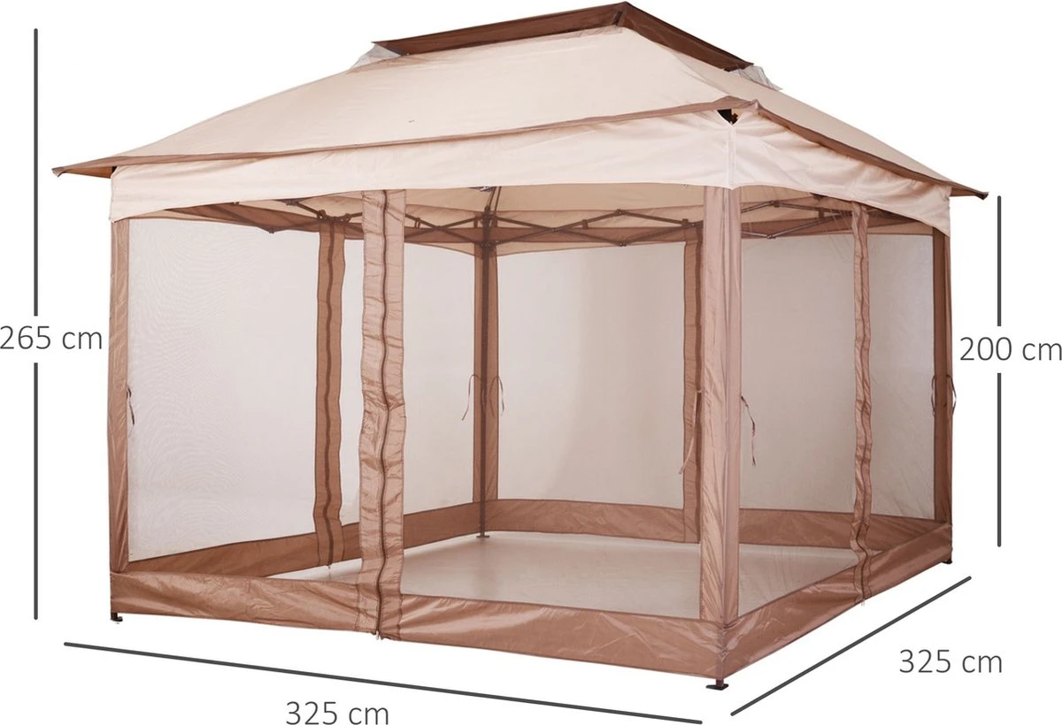 Outsunny Paviljoen Met Zijwanden Partytent Tuintent Popup 3,25 X 3,25 M Khaki 840-166 10 Outsunny Paviljoen Met Zijwanden Partytent Tuintent Popup 3,25 X 3,25 M Khaki 840-166 - Afbeelding 10