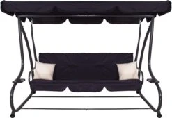 Springos Schommelbank | Linda-Schommel | 3-zits | Waterafstotend | Inclusief 2 Kussens | Verstelbare Luifel | 162 X 200 X 120 Cm | Zwart -Fijne Tuinmeubelwinkel 1200x824 2