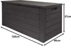 Merkloos Woody Tuin Opbergbox - 324 Liter 45x120x60 Cm - Tuinkussenbox - Antraciet/bruin -Fijne Tuinmeubelwinkel 1200x826 1