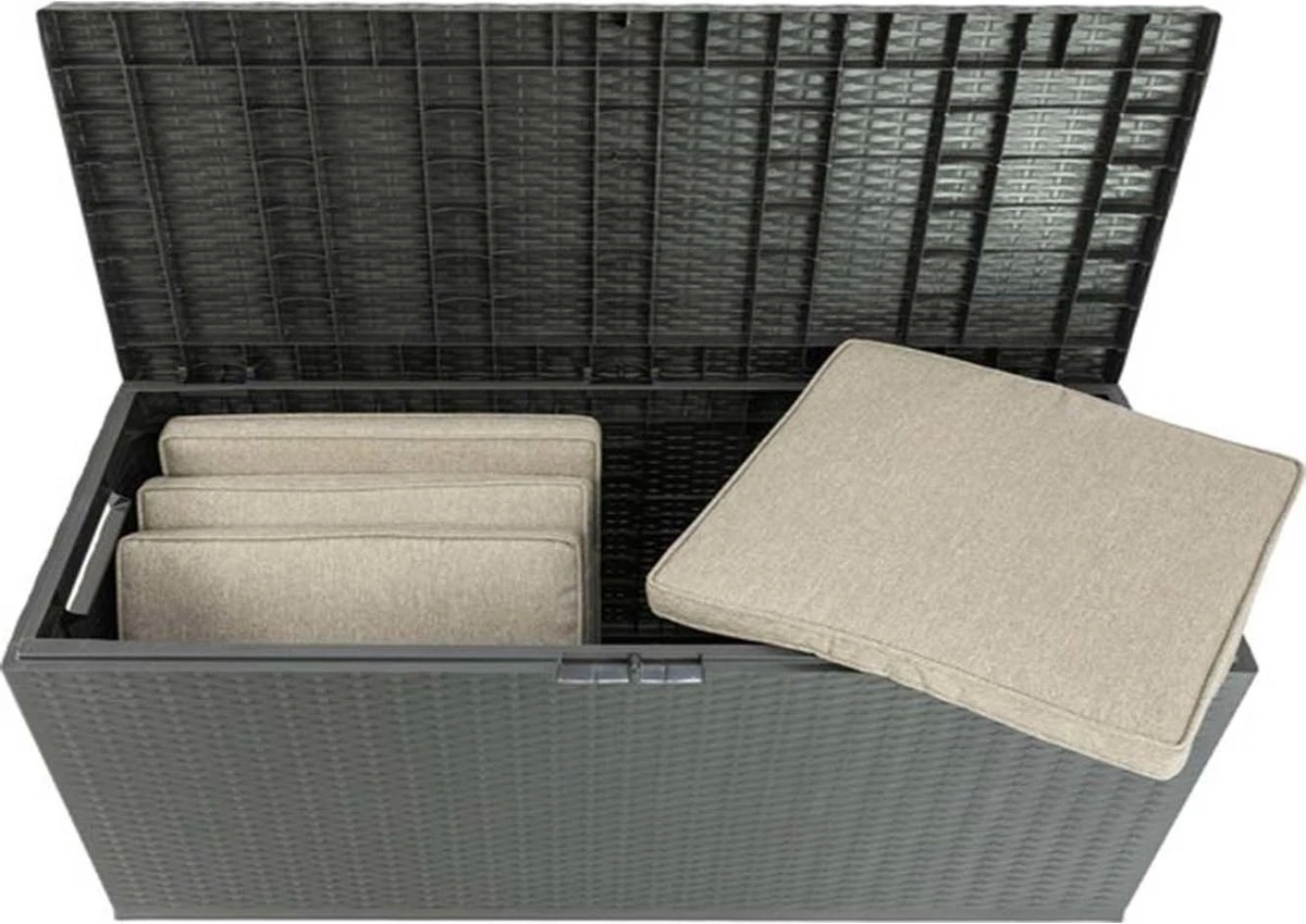 Verrijdbare Tuinkussen Opbergbox - Rattan Look - Zwart - 350 Liter 5 Verrijdbare Tuinkussen Opbergbox - Rattan Look - Zwart - 350 Liter - Afbeelding 5