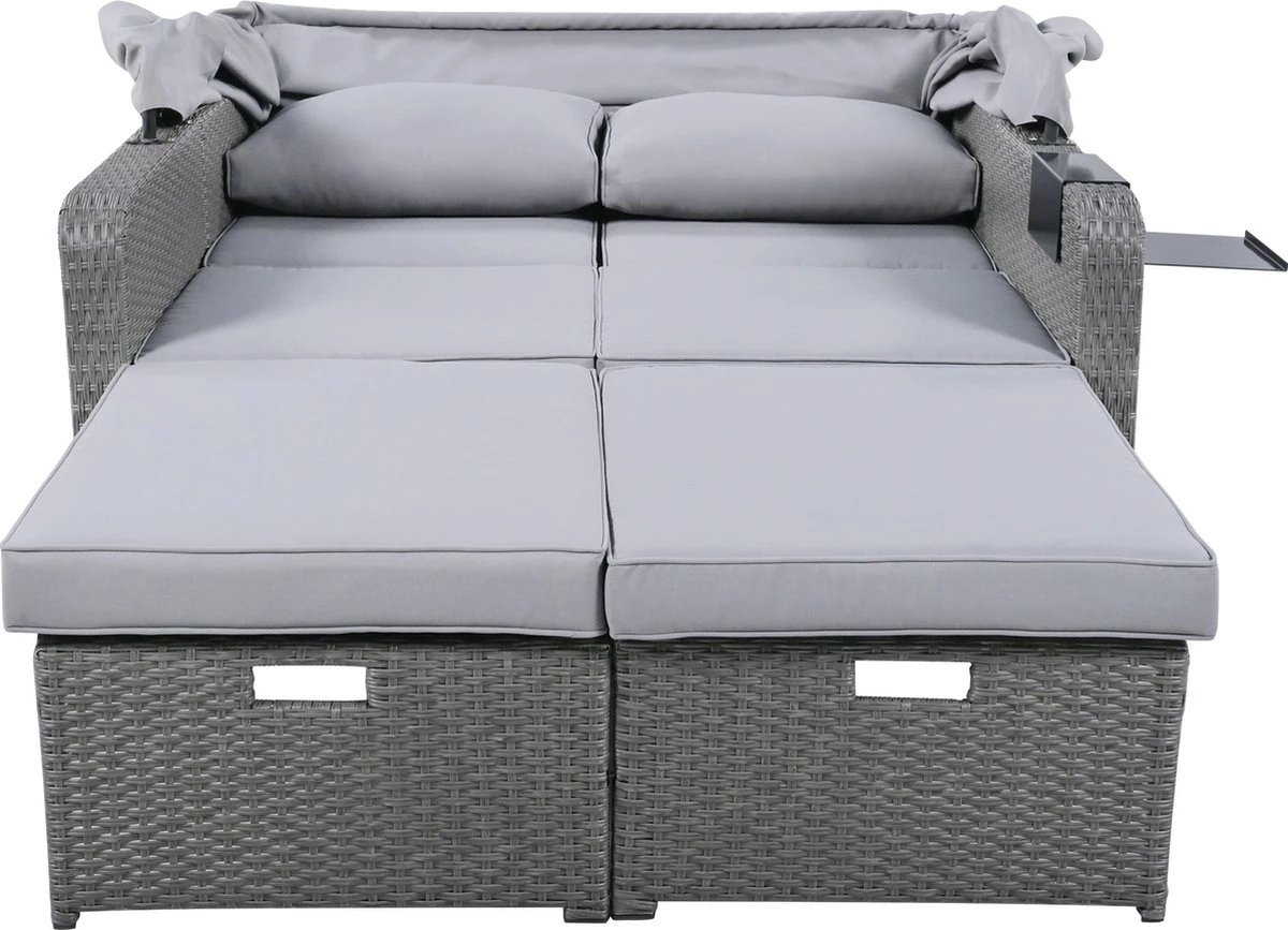 Polyrattan Patio Rieten Meubels Set Voor 2 Personen-Outdoor Rattan Sofa Set Met Intrekbare Luifel-lounge Bank-PE Rotan Loveseat Voor Achtertuin Veranda Tuin Zwembad Balkon-grijs 11 Polyrattan Patio Rieten Meubels Set Voor 2 Personen-Outdoor Rattan Sofa Set Met Intrekbare Luifel-lounge Bank-PE Rotan Loveseat Voor Achtertuin Veranda Tuin Zwembad Balkon-grijs - Afbeelding 11