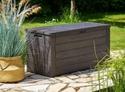 Merkloos Woody Tuin Opbergbox - 324 Liter 45x120x60 Cm - Tuinkussenbox - Antraciet/bruin -Fijne Tuinmeubelwinkel 1200x884