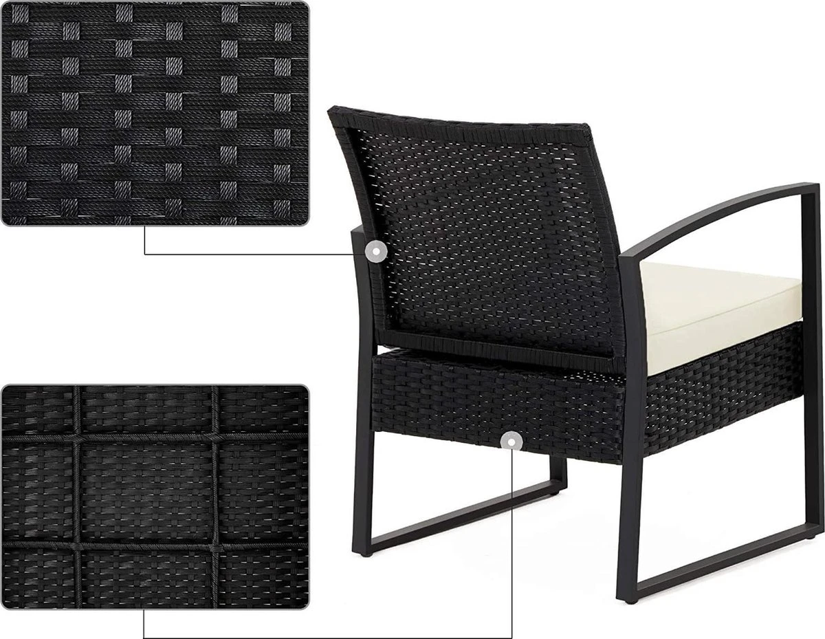 Songmics Tuinmeubelset, 3-delige Set, Van Polyrotan, Voor Outdoor, Terras, Balkon, Tuin, Eenvoudige Montage, Bijzettafel En 2 Stoelen, Zwart-beige 2 Songmics Tuinmeubelset, 3-delige Set, Van Polyrotan, Voor Outdoor, Terras, Balkon, Tuin, Eenvoudige Montage, Bijzettafel En 2 Stoelen, Zwart-beige - Afbeelding 2