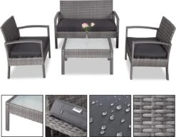 Casaria Polyrattan Loungeset – 2 Stoelen 1 Bank 1 Tafel - Antraciet -Fijne Tuinmeubelwinkel 1200x931 2