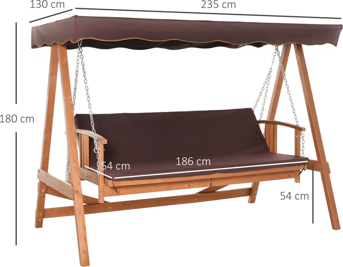 Outsunny Hollywoodschommel Hout Tuinschommel Schommelbank Ligfunctie 3 Personen 84A-185 4 Outsunny Hollywoodschommel Hout Tuinschommel Schommelbank Ligfunctie 3 Personen 84A-185 - Afbeelding 4