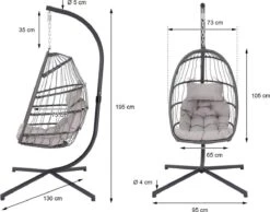 Pro Garden Lowander Hangstoel Egg 191x126x126- Schommelstoel Met Rattan Cocoon En Robuust Stalen Standaard Incl. Kussens - Volledig Inklapbaar - Lichtgrijs -Fijne Tuinmeubelwinkel 1200x943 2