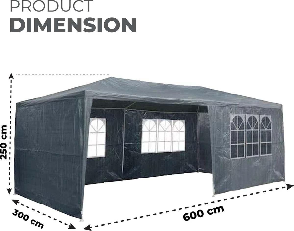MaxxGarden Partytent - Paviljoen - 3x6m - Incl. Zijwanden - Waterdicht - Antraciet 6 MaxxGarden Partytent - Paviljoen - 3x6m - Incl. Zijwanden - Waterdicht - Antraciet - Afbeelding 6