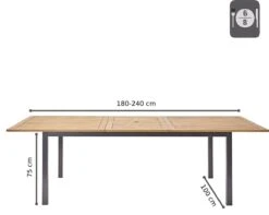 NATERIAL - Uitschuifbare Tuintafel ORIS - Uitschuifbare Tafel Voor 6 Tot 8 Personen - 180-240x100 Cm - Aluminium - Hout Eucalyptus -Fijne Tuinmeubelwinkel 1200x958