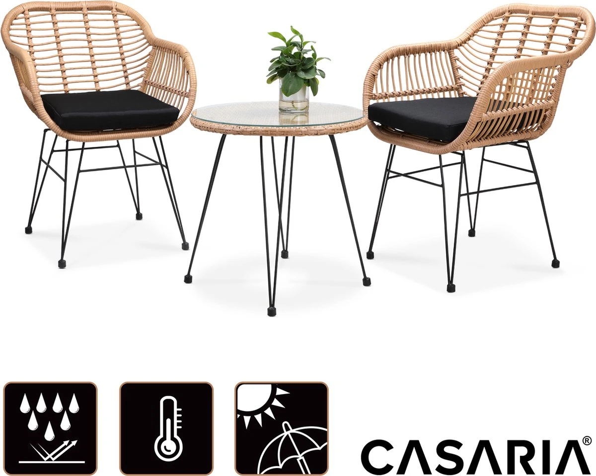 Casaria Tuinset Bali 3 Delig – 1 Tafel/2 Stoelen – Naturel Zwart 2 Casaria Tuinset Bali 3 Delig – 1 Tafel/2 Stoelen – Naturel Zwart - Afbeelding 2