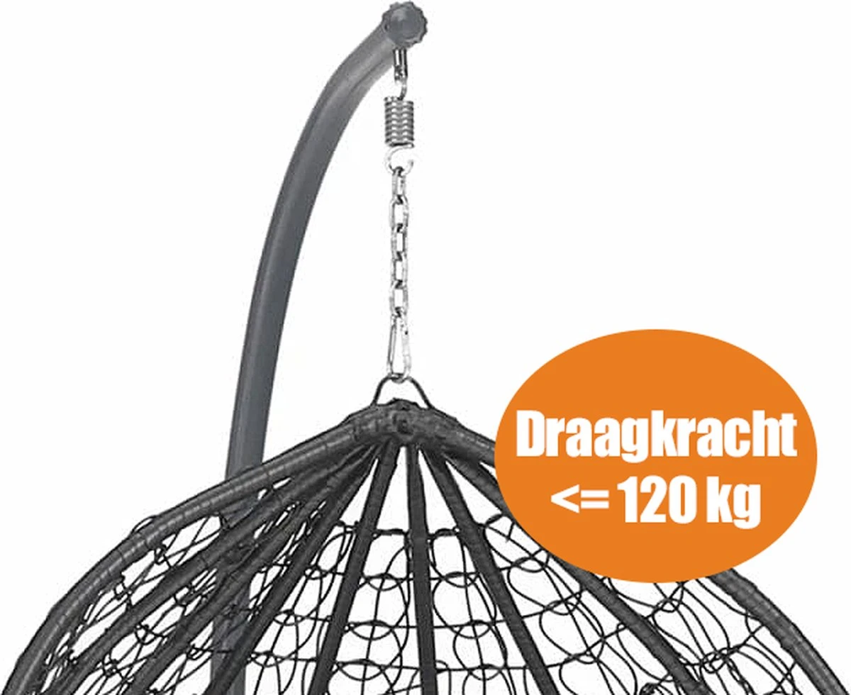 Bircim Hangstoel Ei/Egg-Vorm Met Dikke Kussens - Voor Binnen En Buiten - Incl. Standaard, Onderstel & Kussens - Antraciet 2 Bircim Hangstoel Ei/Egg-Vorm Met Dikke Kussens - Voor Binnen En Buiten - Incl. Standaard, Onderstel & Kussens - Antraciet - Afbeelding 2