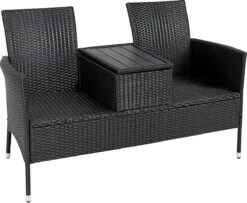 Casaria Tuinbank Polyrattan – 2 Zitter Incl. Tafel & Kussens – Zwart -Fijne Tuinmeubelwinkel 1200x987