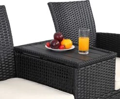 Casaria Tuinbank Polyrattan – 2 Zitter Incl. Tafel & Kussens – Zwart -Fijne Tuinmeubelwinkel 1200x997 3