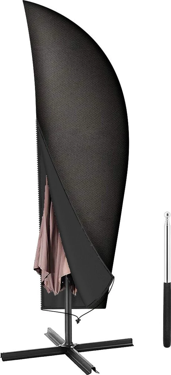 Volcan Parasolhoes Voor Zweefparasol - Tot 300cm - Waterdicht - Oxford 420D - Met Rits, Trekkoord En Stok - Zwart 1 Volcan Parasolhoes Voor Zweefparasol - Tot 300cm - Waterdicht - Oxford 420D - Met Rits, Trekkoord En Stok - Zwart