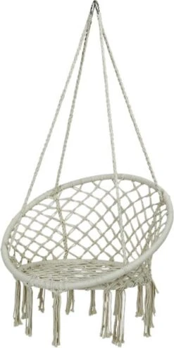 Macramé Hangstoel Beige - Beige Hangstoel - Hangstoel Touw - Hangstoel - Tot 110KG - Eenpersoons Hangstoel - Hang Stoel 1 Persoon - Hangstoel Voor Binnen - Hangstoel Zonder Standaard - Hangstoel Buiten -Fijne Tuinmeubelwinkel 603x1200