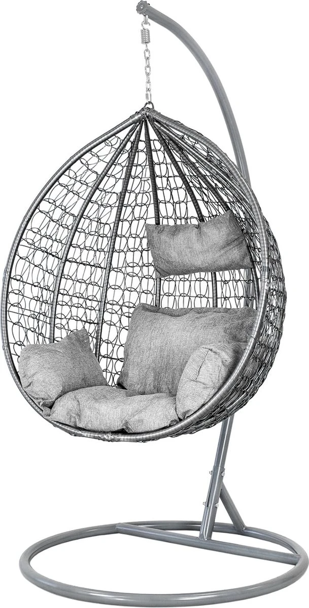 Hangstoel - Ei Stoel - Met Grijze Standaard & Kussens - Tot 125kg 1 Hangstoel - Ei Stoel - Met Grijze Standaard & Kussens - Tot 125kg