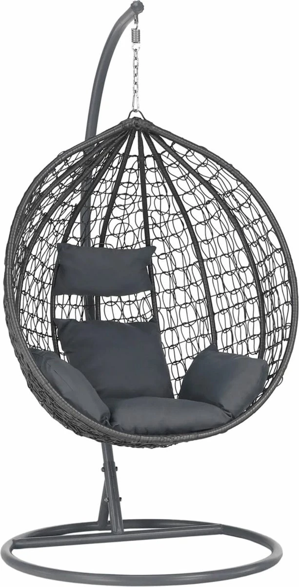 Bircim Hangstoel Ei/Egg-Vorm Met Dikke Kussens - Voor Binnen En Buiten - Incl. Standaard, Onderstel & Kussens - Antraciet 1 Bircim Hangstoel Ei/Egg-Vorm Met Dikke Kussens - Voor Binnen En Buiten - Incl. Standaard, Onderstel & Kussens - Antraciet