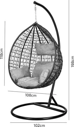 Hangstoel - Ei Stoel - Met Frame - Zwart Beige - Tot 125 Kg -Fijne Tuinmeubelwinkel 700x1200