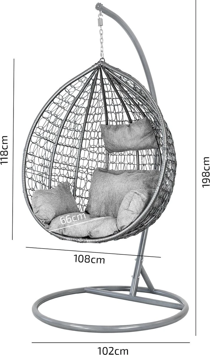 Hangstoel - Ei Stoel - Met Grijze Standaard & Kussens - Tot 125kg 4 Hangstoel - Ei Stoel - Met Grijze Standaard & Kussens - Tot 125kg - Afbeelding 4