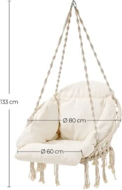 Hangstoel, Hangschommel, Hangstoel Met Een Dik Kussen, Tot 120 Kg Belastbaar, Voor Tuin, Balkon, Woonkamer, Terras, Scandinavische Stijl, Modern, Beige HMDC042M01 -Fijne Tuinmeubelwinkel 770x1200